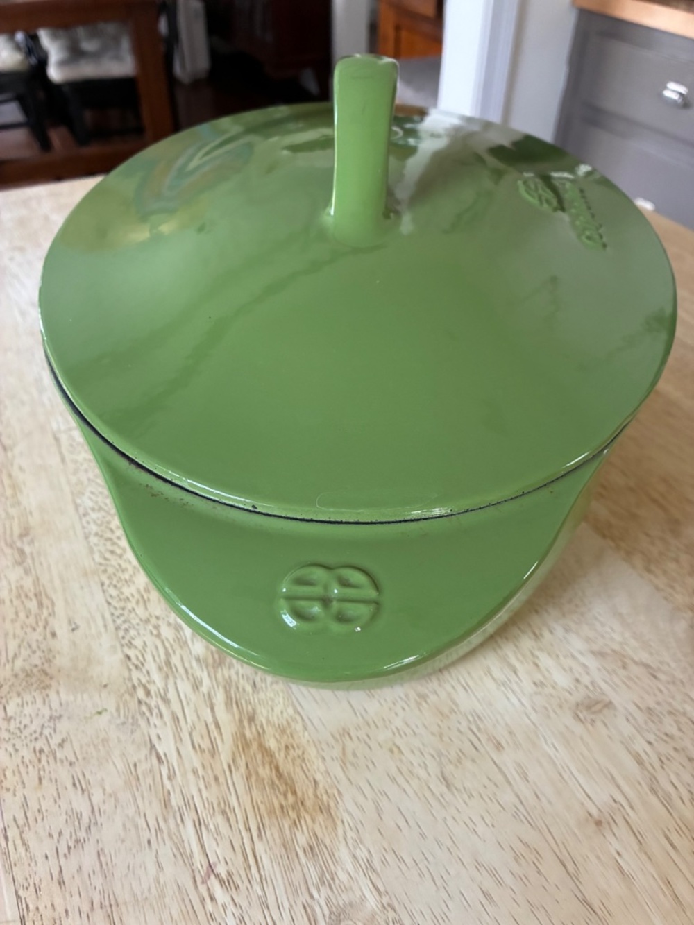 Vintage Calphalon Enamel Cast Iron 8 Quart Oval Dutch Oven, Chive Green
